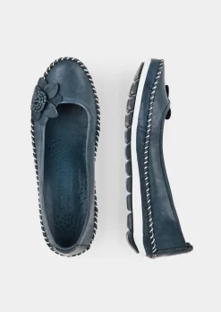 Ballerines en cuir, avec fleur décorative