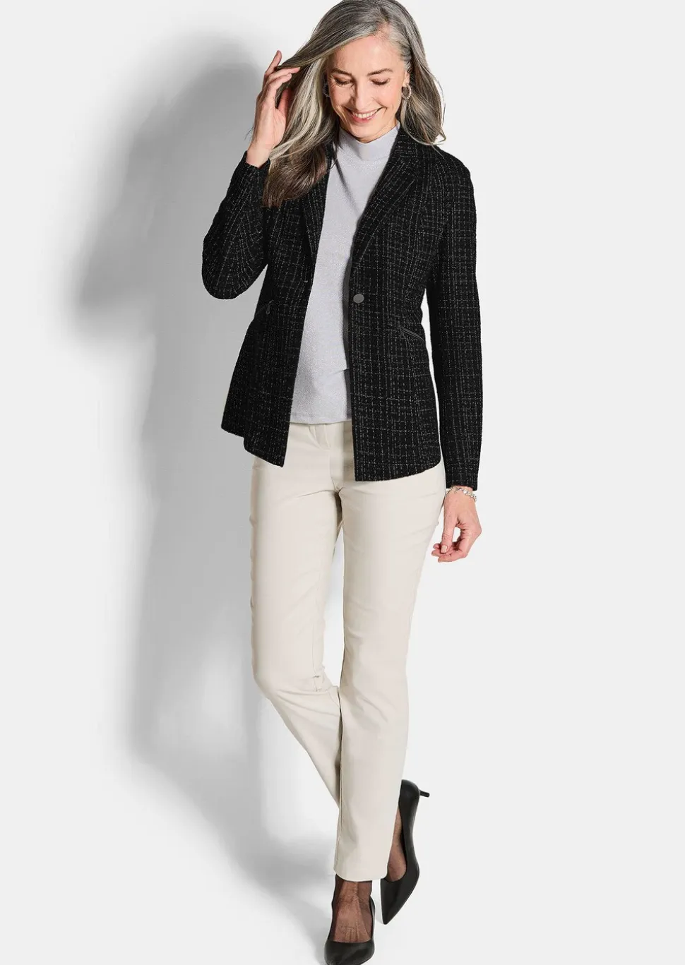 Blazer en jersey, aspect tweed.