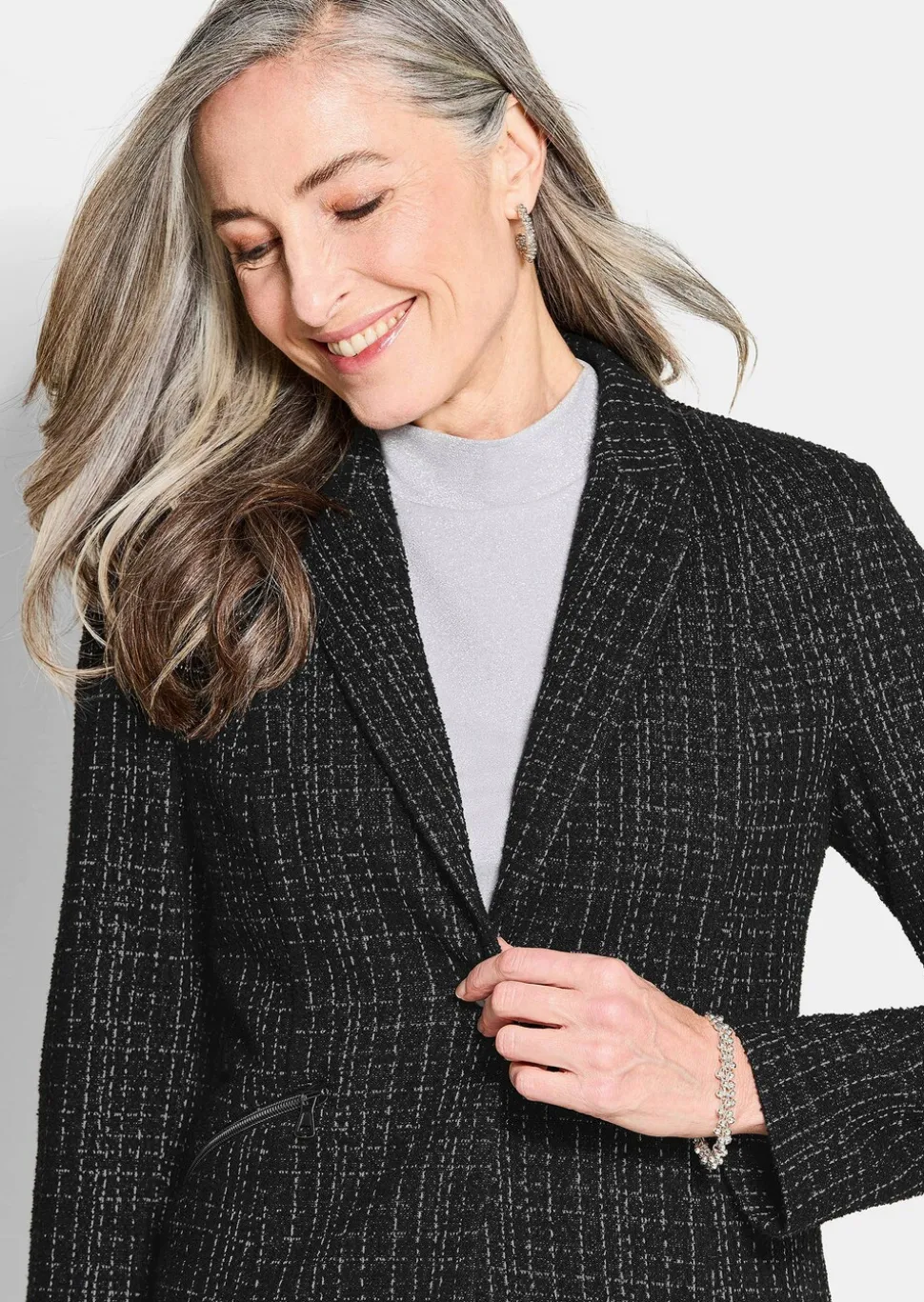Blazer en jersey, aspect tweed.