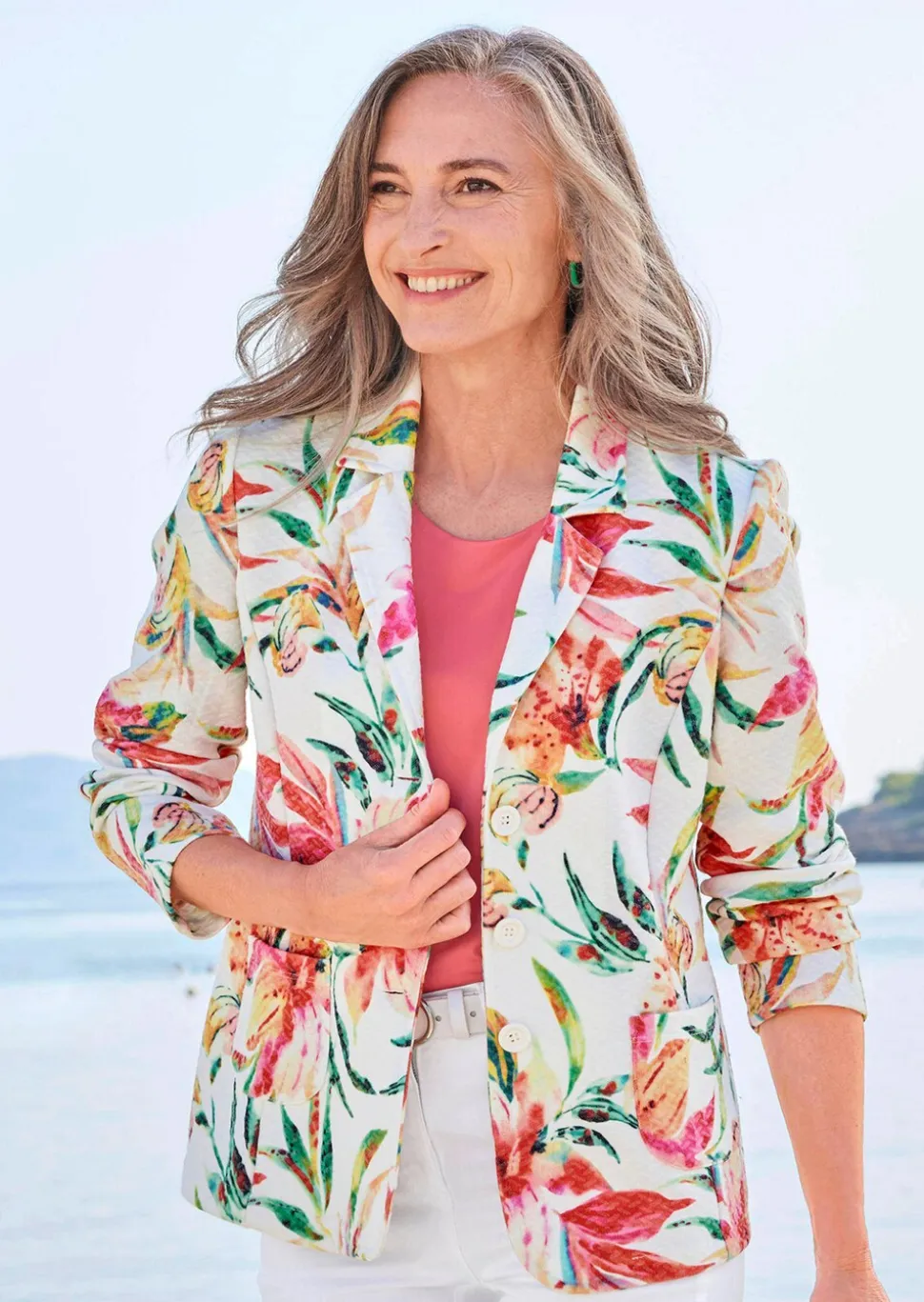 Blazer floral en jersey gaufré