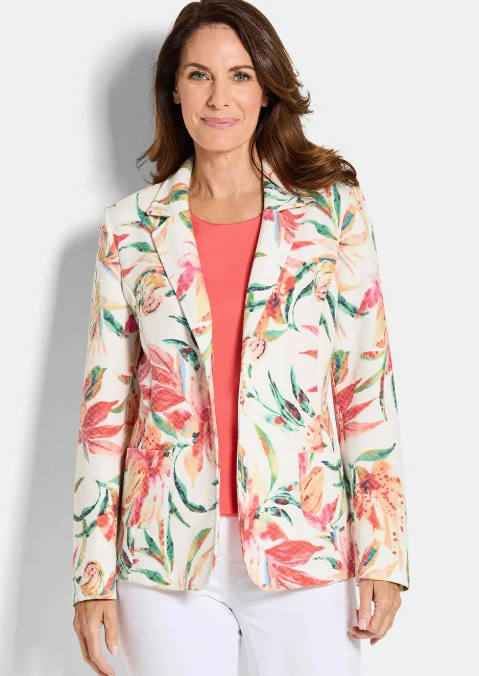 Blazer floral en jersey gaufré