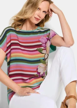Blouse fluide avec fleurs et rayures