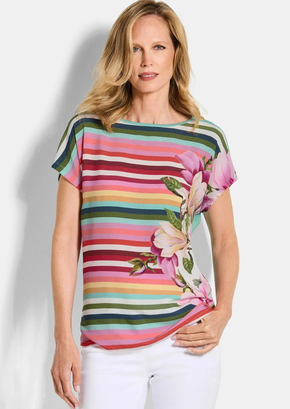Blouse fluide avec fleurs et rayures
