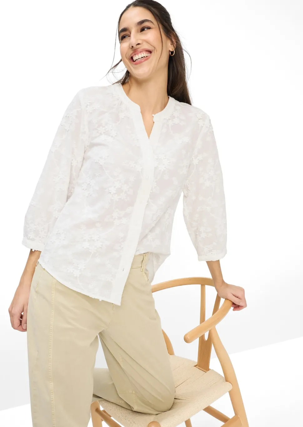 Blouse pur coton avec applications florales
