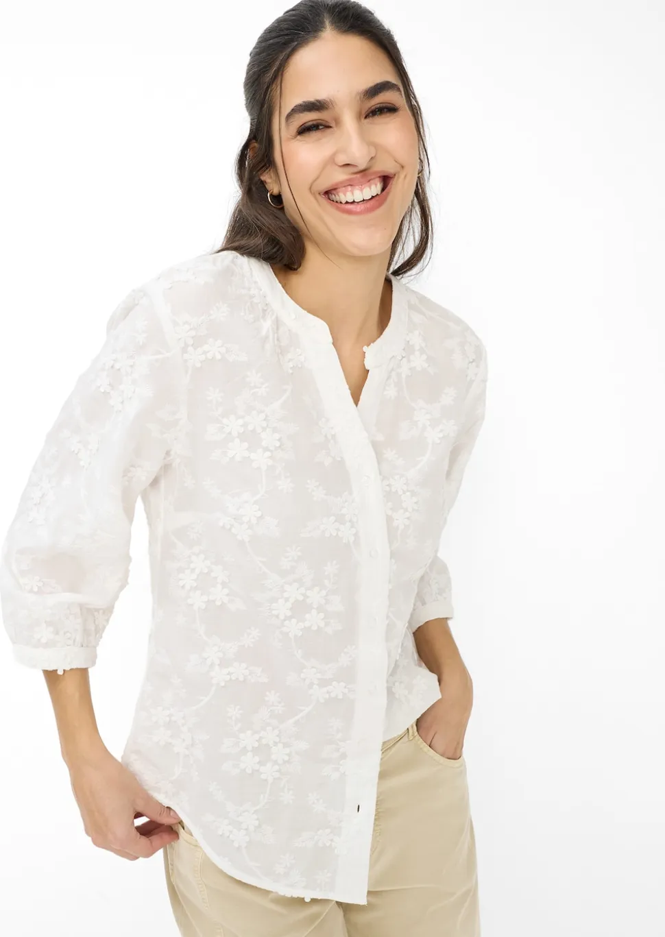 Blouse pur coton avec applications florales