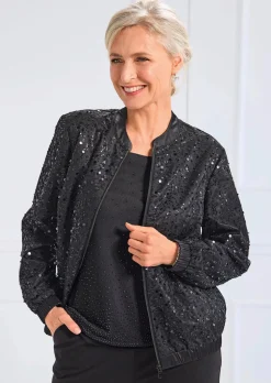 Blouson raffiné orné de perles et de paillettes