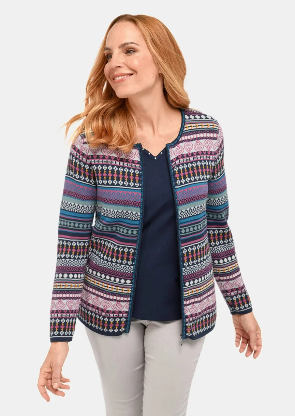 Cardigan jacquard avec motif à rayures