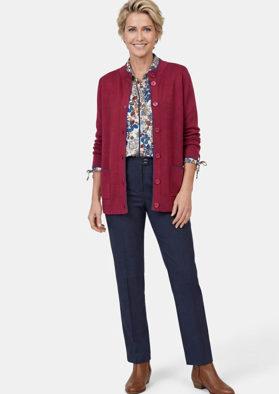 Cardigan long avec bords décoratifs contrastés
