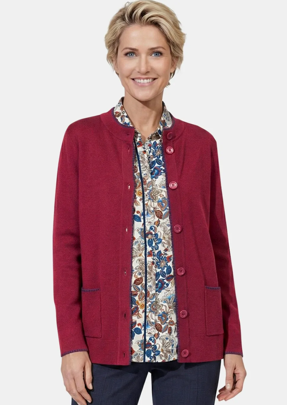 Cardigan long avec bords décoratifs contrastés