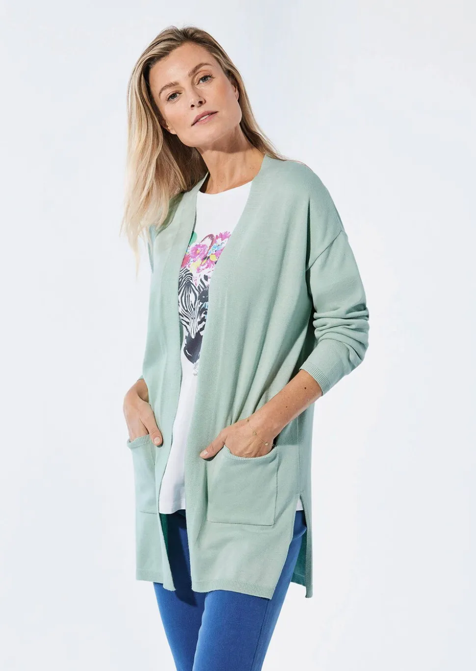 Cardigan long à poches plaquées