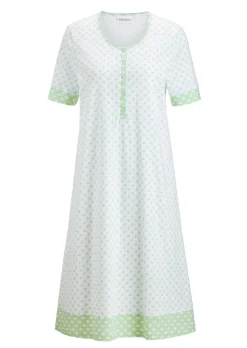 Chemise de nuit à manches coudes, avec bande de boutonnage