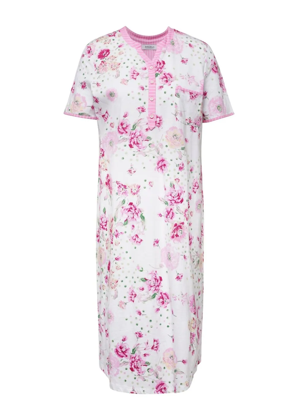 Chemise de nuit à manches courte et patte de boutonnage