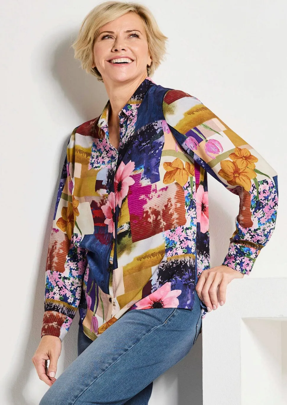 Chemisier en viscose agrémenté d'un mix de motifs