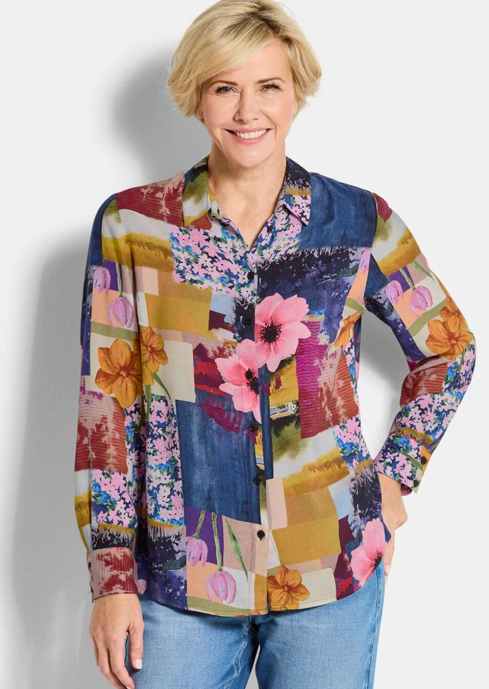 Chemisier en viscose agrémenté d'un mix de motifs