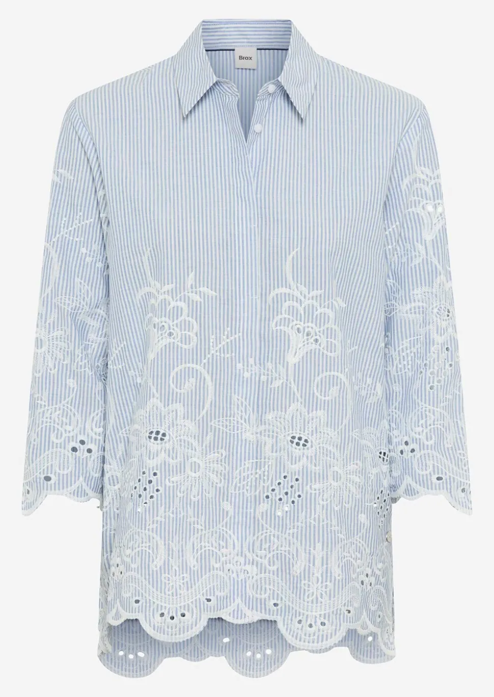 Chemisier pur coton à rayures, avec broderie florale