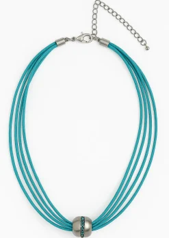 Collier multi-rangs orné de pierres en verre turquoise