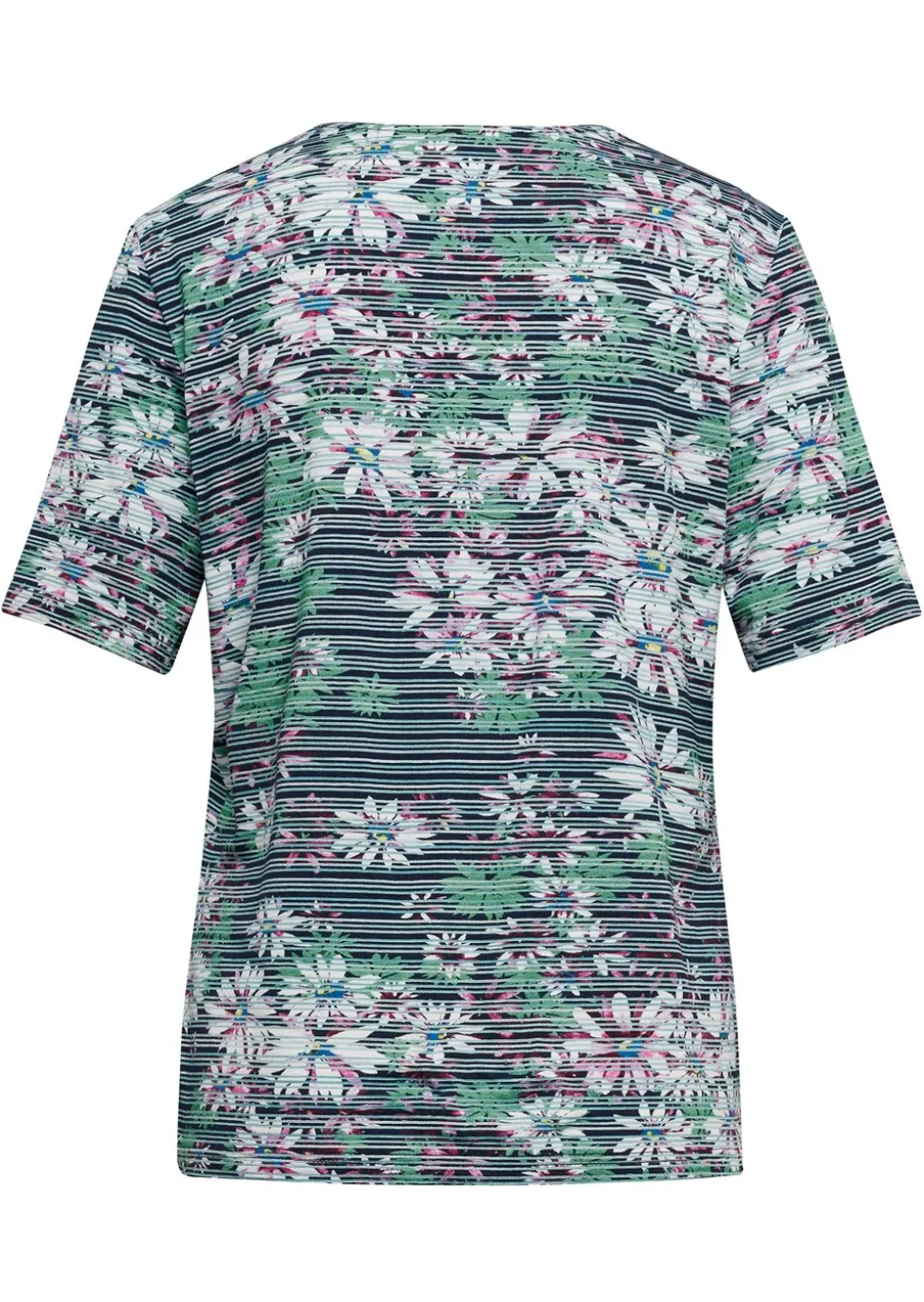 Confortable T-shirt imprimé de fleurs et rayures