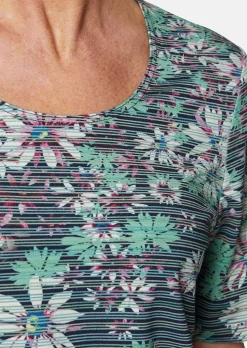 Confortable T-shirt imprimé de fleurs et rayures