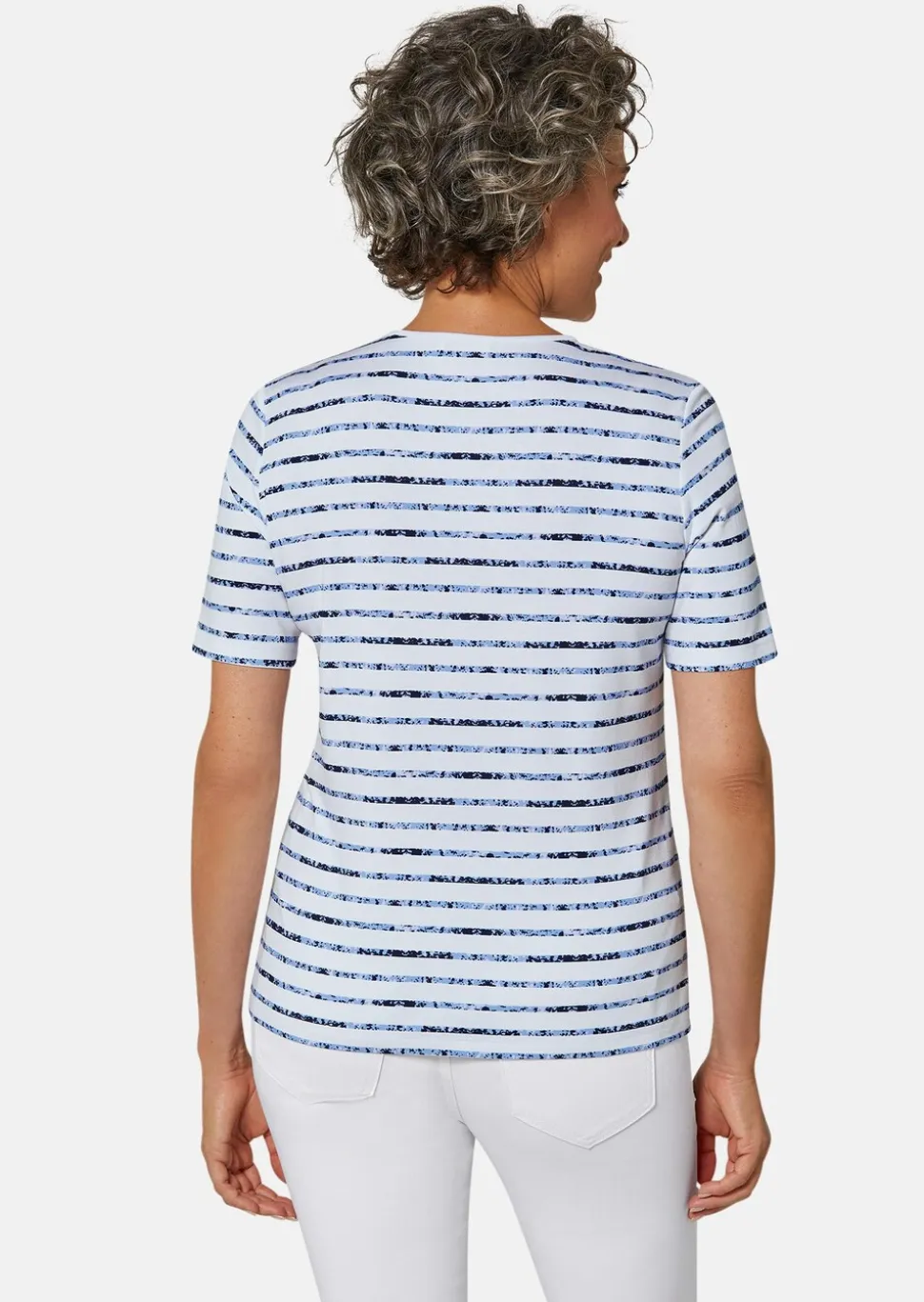 Confortable T-shirt imprimé de fleurs et rayures