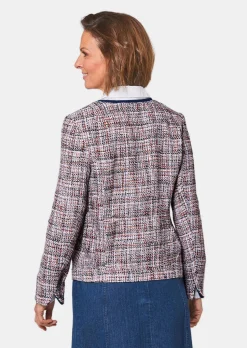 Elégant blazer en tissu bouclette et passepoil en jean