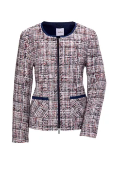 Elégant blazer en tissu bouclette et passepoil en jean