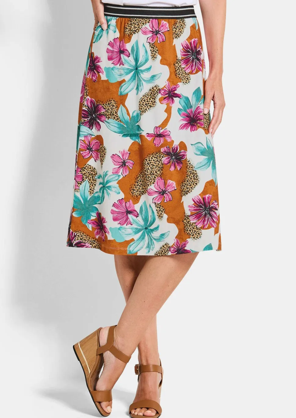 Jupe en jersey avec imprimé floral et animalier