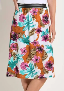 Jupe en jersey avec imprimé floral et animalier