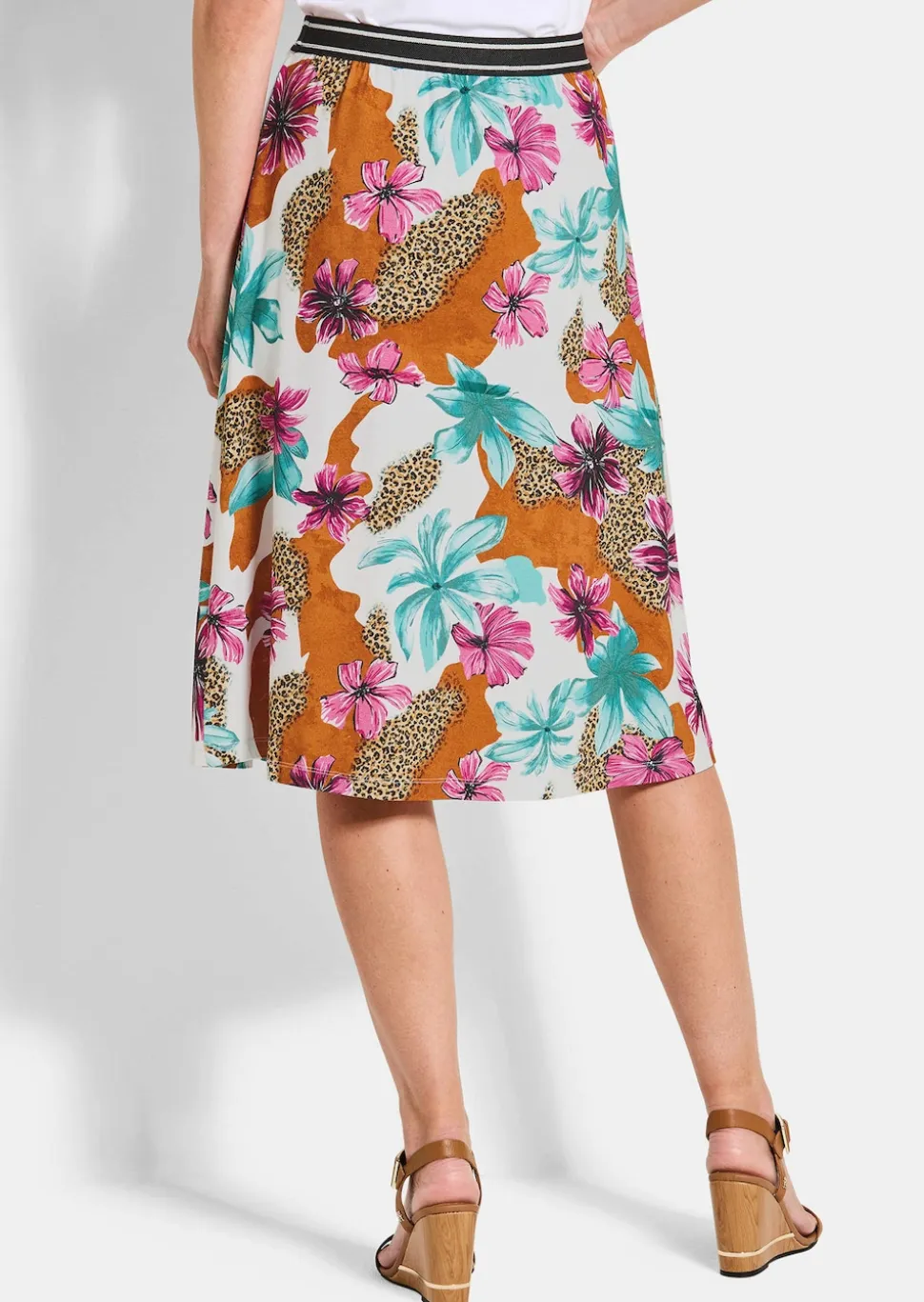 Jupe en jersey avec imprimé floral et animalier