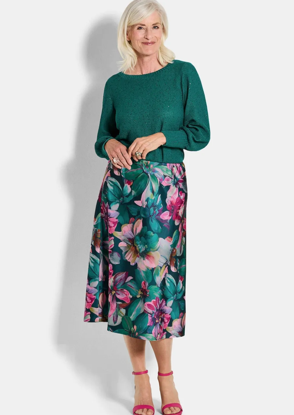 Jupe en satin avec motif floral