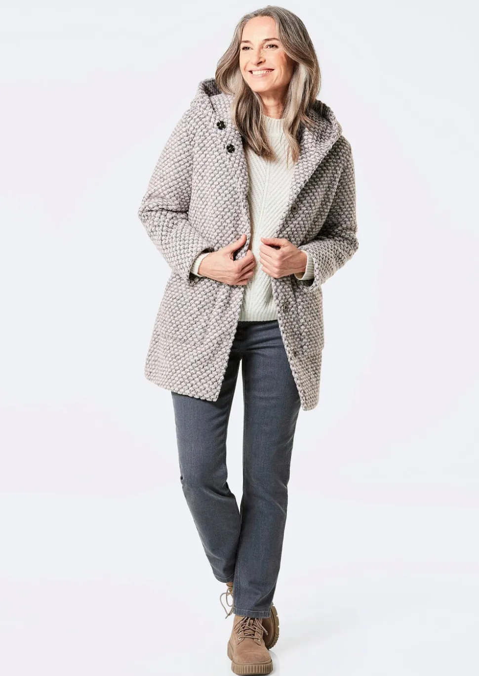 Manteau court bicolore en laine mélangée