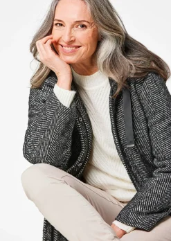 Manteau court à motif chevrons avec capuche