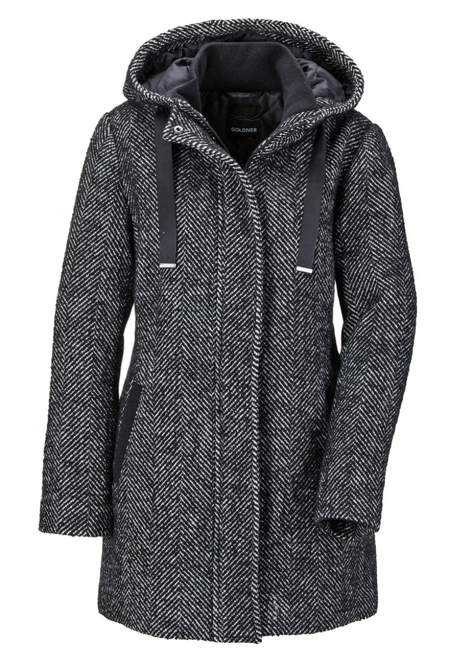 Manteau court à motif chevrons avec capuche