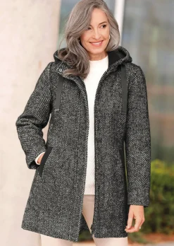 Manteau court à motif chevrons avec capuche