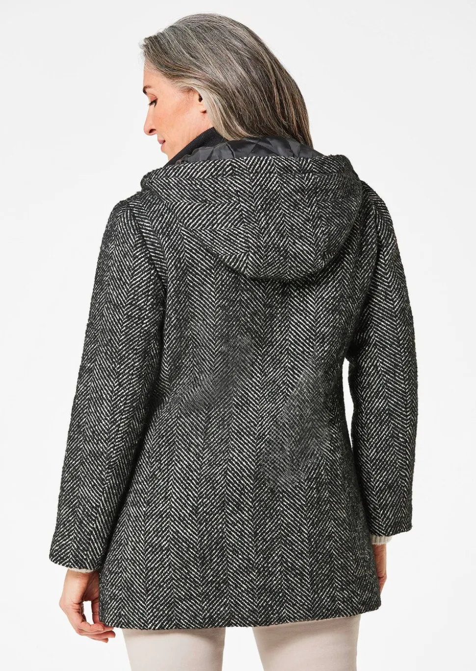 Manteau court à motif chevrons avec capuche