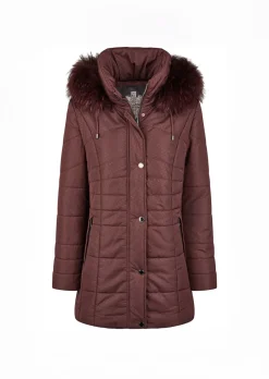 Manteau matelassé court avec capuche et tissu aspect fourrure