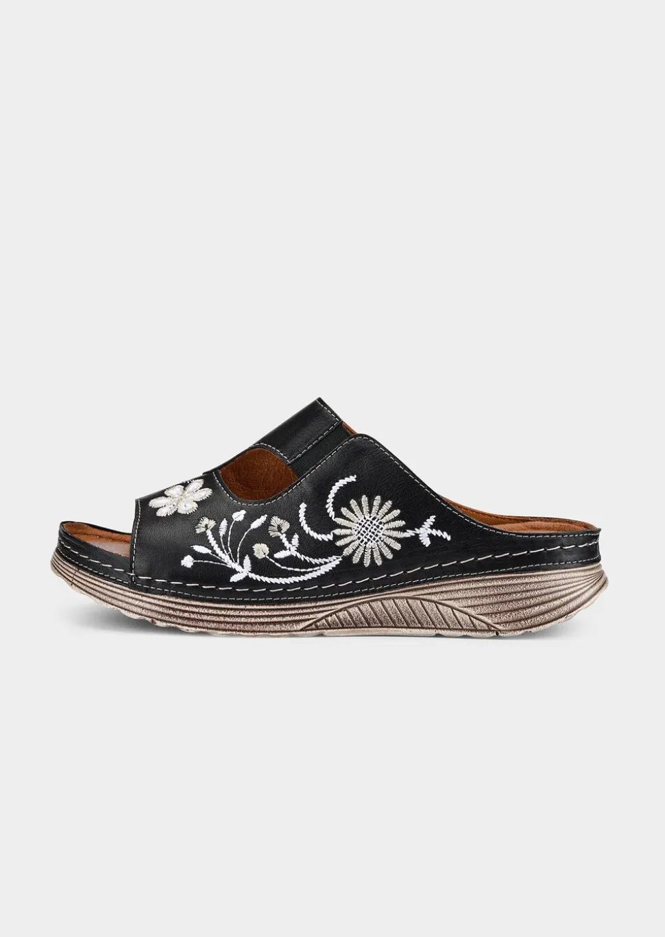 Mules en cuir avec motif floral