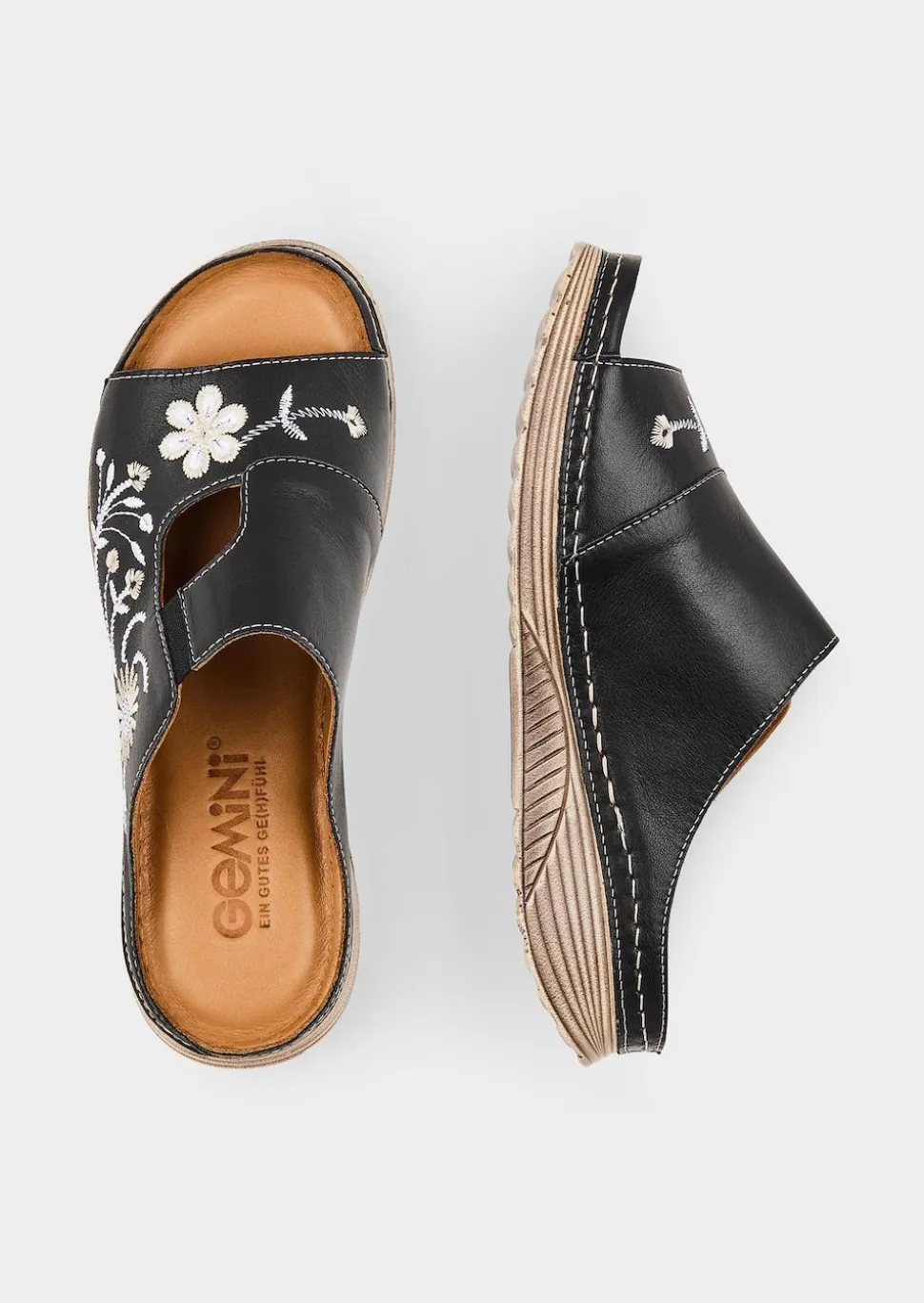 Mules en cuir avec motif floral