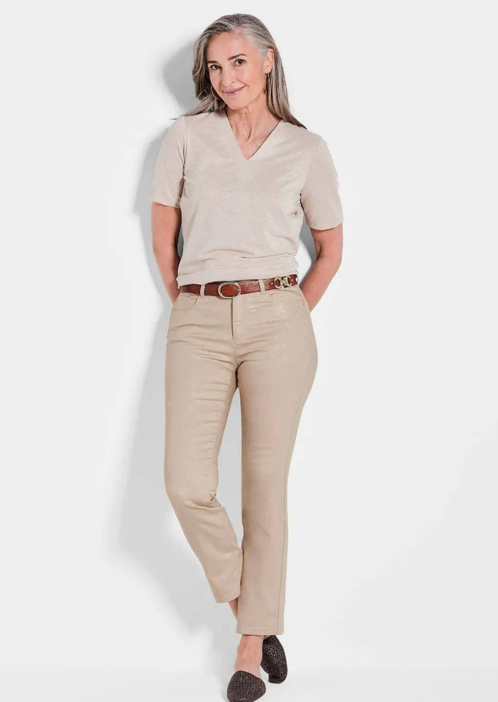 Pantalon CARLA avec imprimé floral légèrement brillant