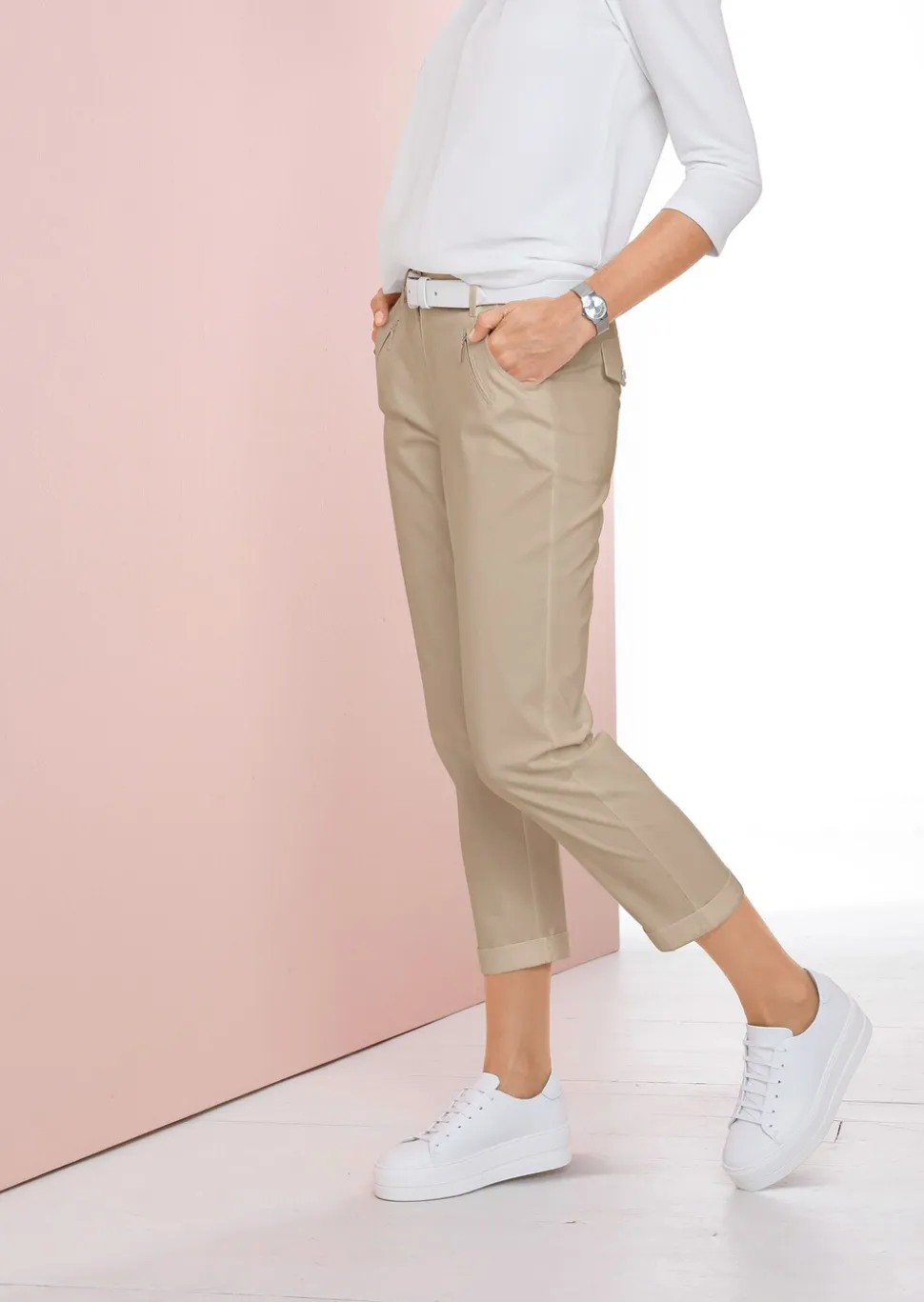 Pantalon chino LOUISA ultra-doux, en longueur cheville