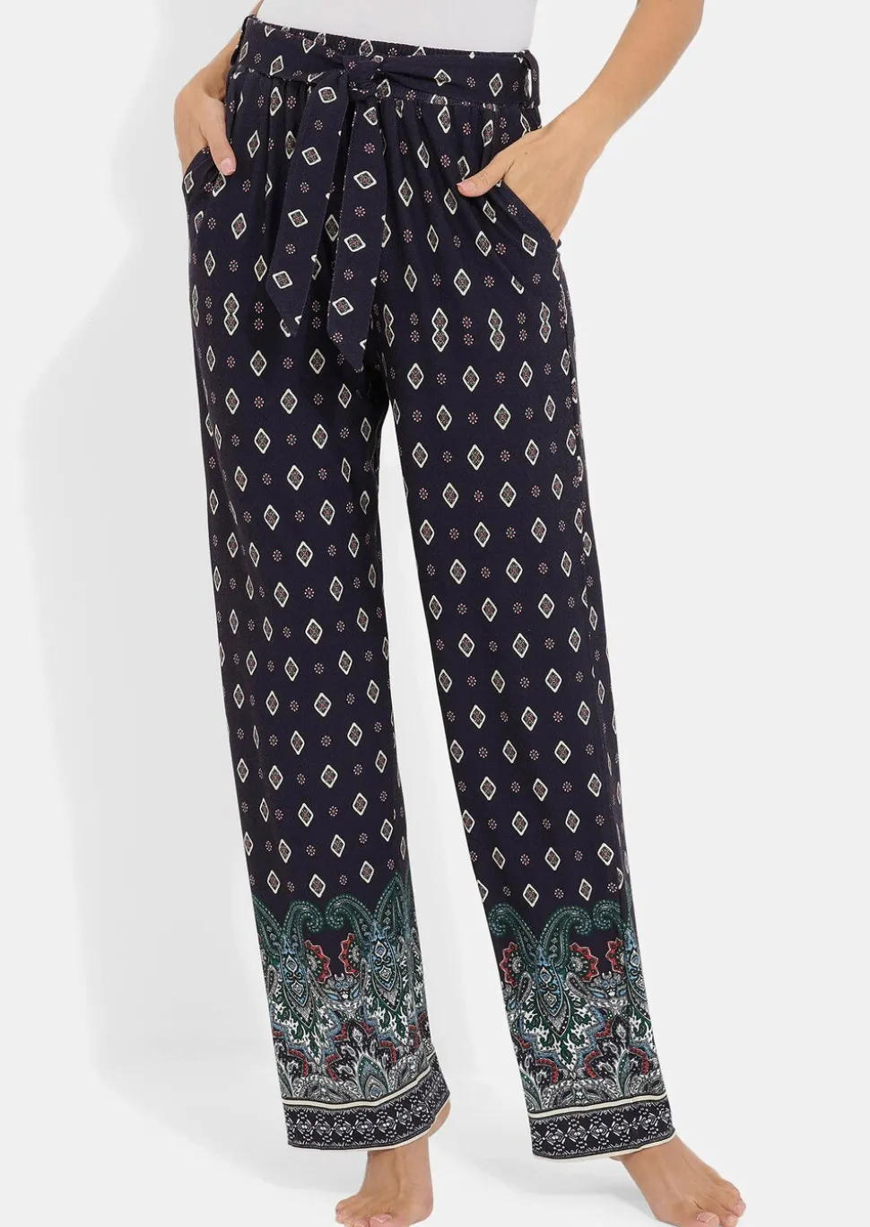 Pantalon de loisirs avec taille élastique et ceinture à nouer