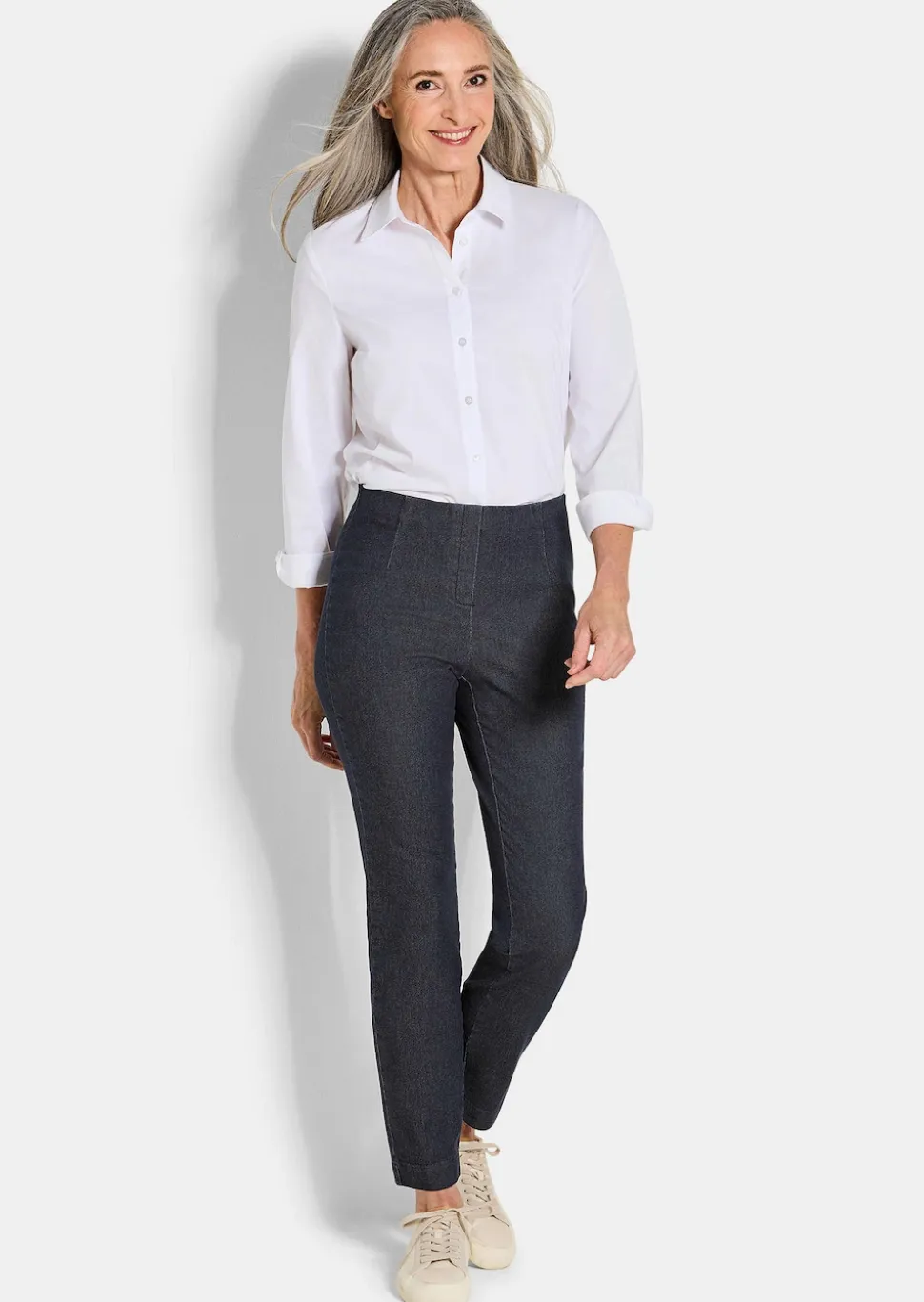 Pantalon en bengaline LOUISA, aspect jean
