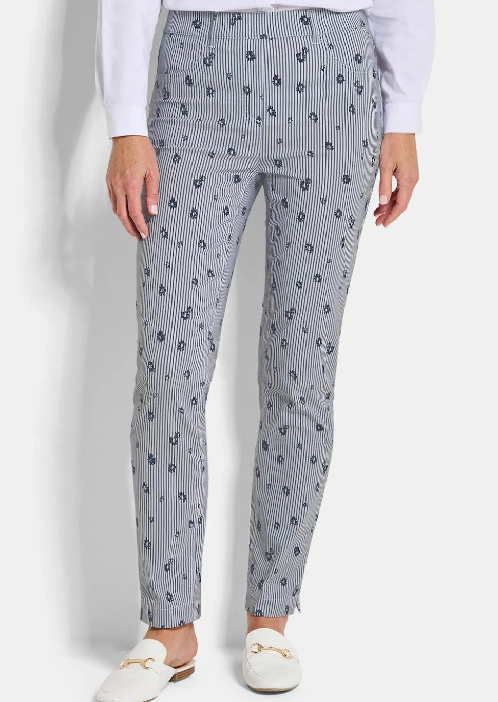 Pantalon en bengaline LOUISA avec rayures et fleurs