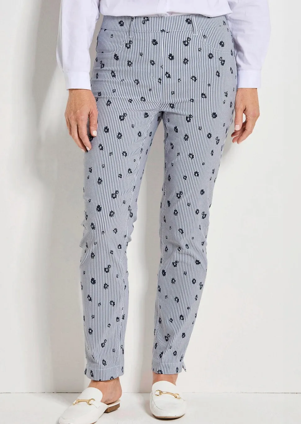 Pantalon en bengaline LOUISA avec rayures et fleurs