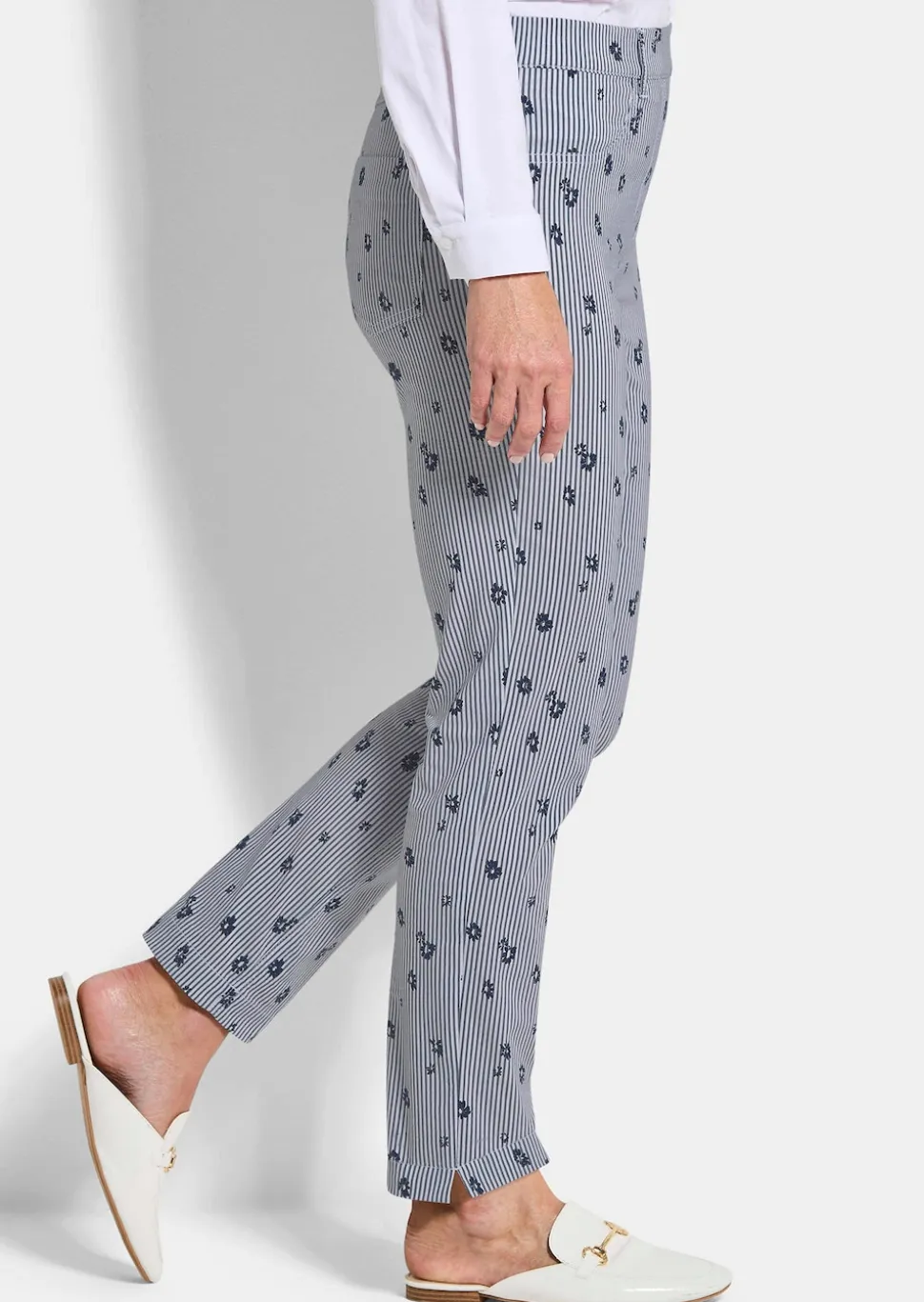 Pantalon en bengaline LOUISA avec rayures et fleurs