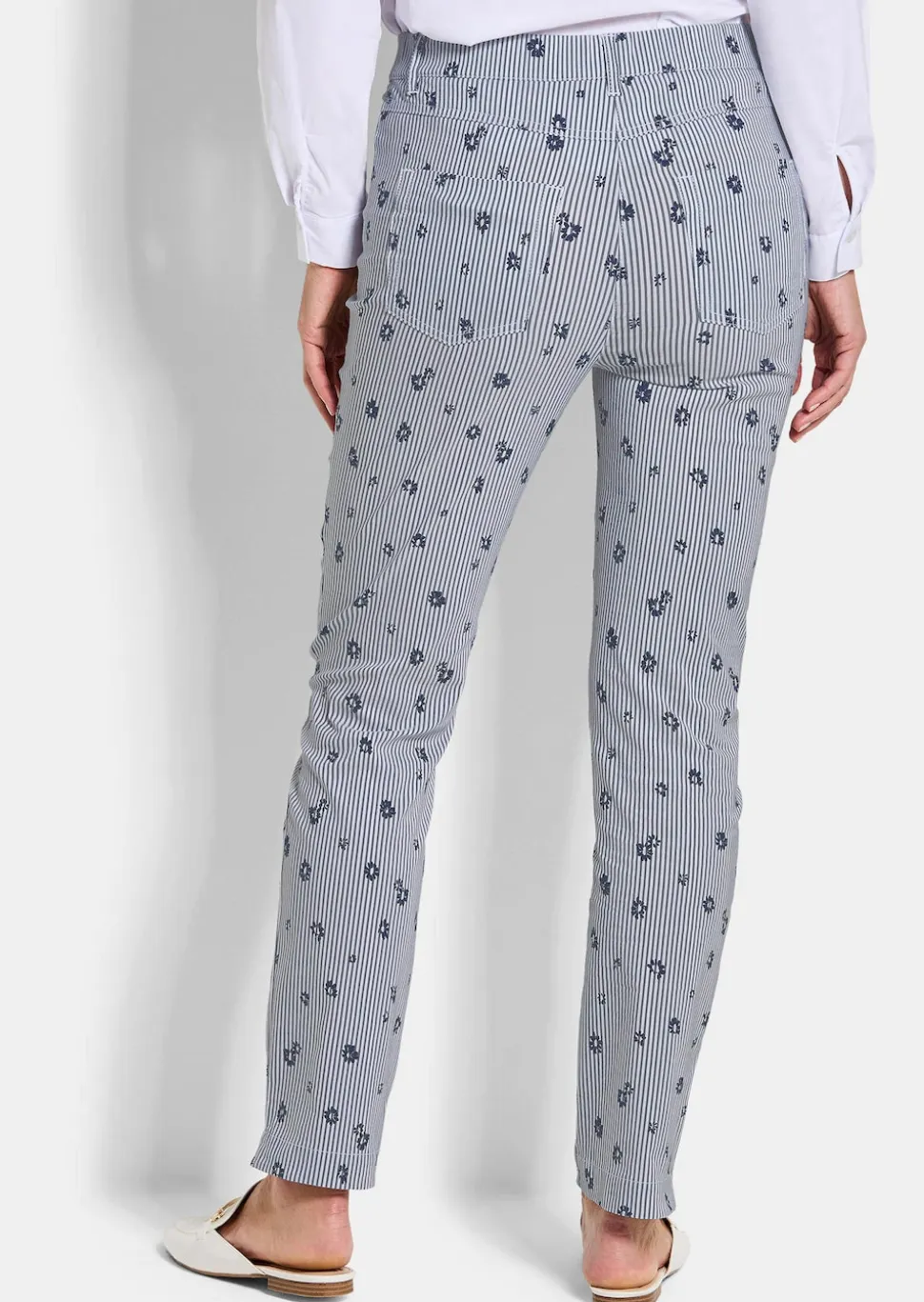 Pantalon en bengaline LOUISA avec rayures et fleurs