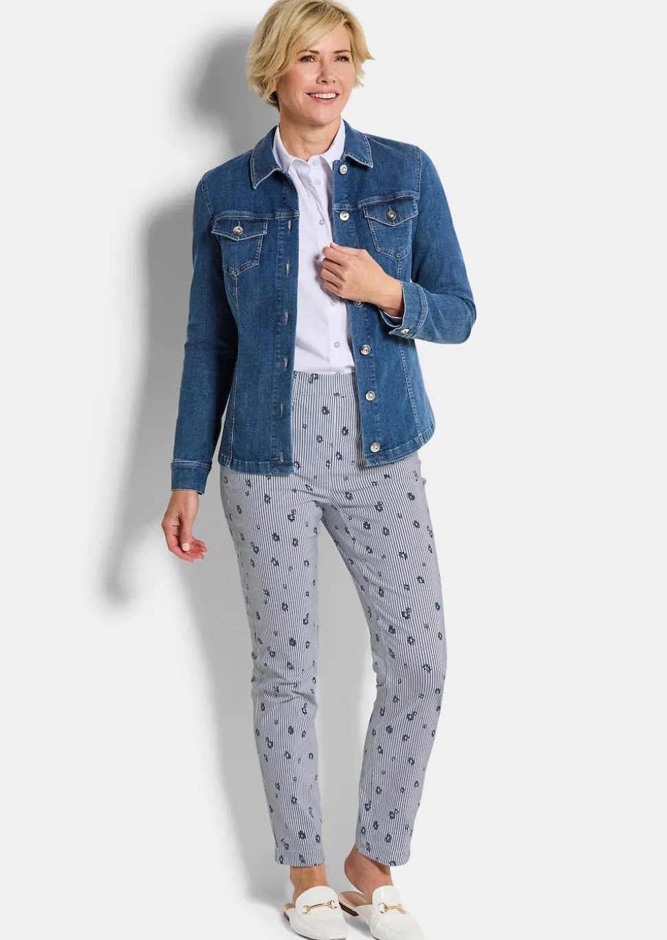 Pantalon en bengaline LOUISA avec rayures et fleurs