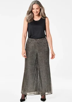 Pantalon palazzo VERA en tissu plissé brillant