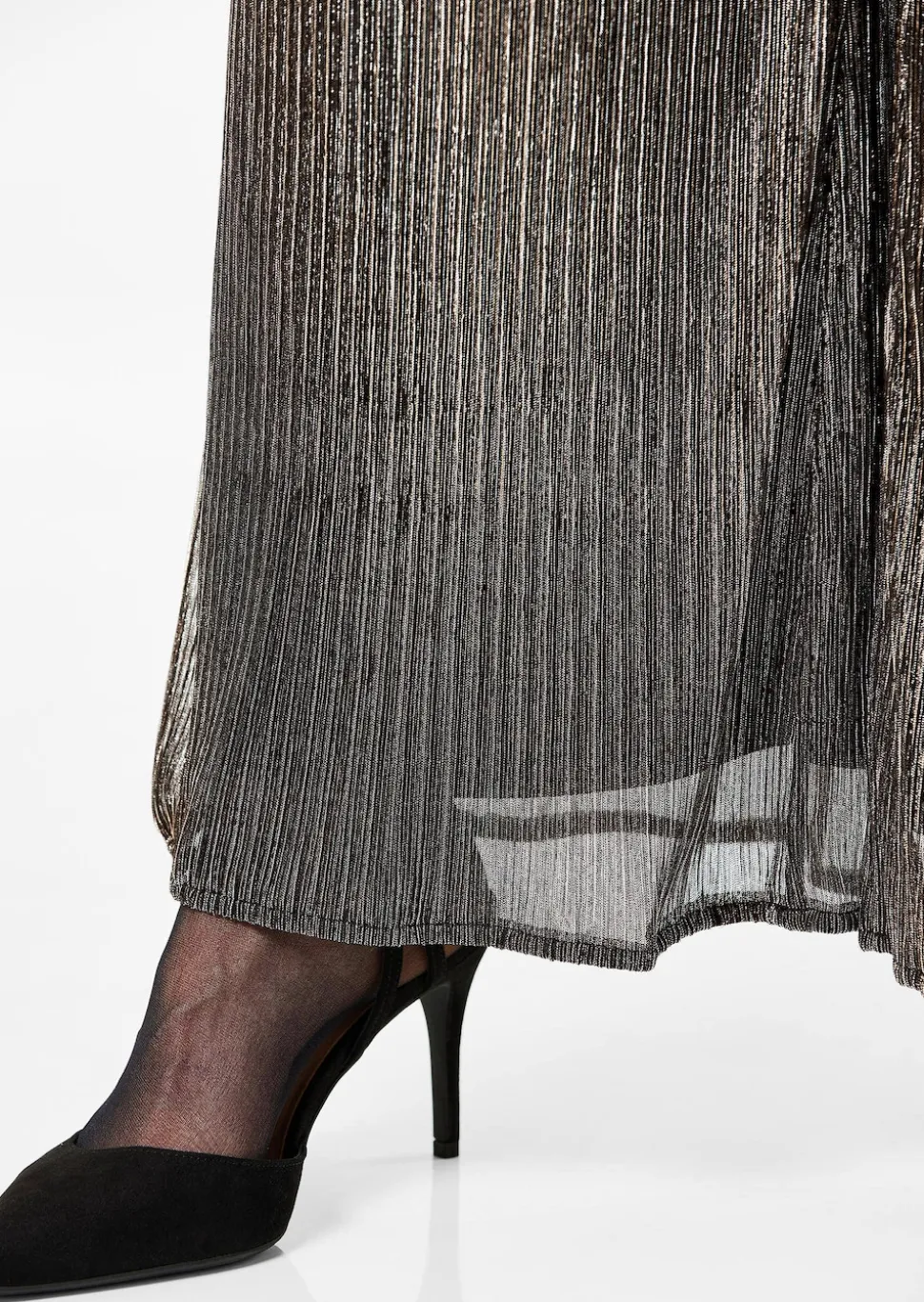 Pantalon palazzo VERA en tissu plissé brillant