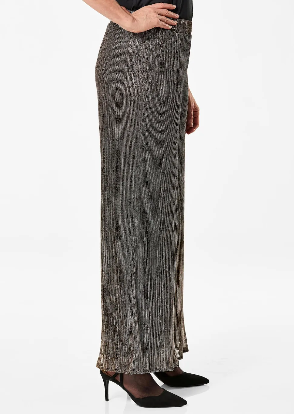 Pantalon palazzo VERA en tissu plissé brillant
