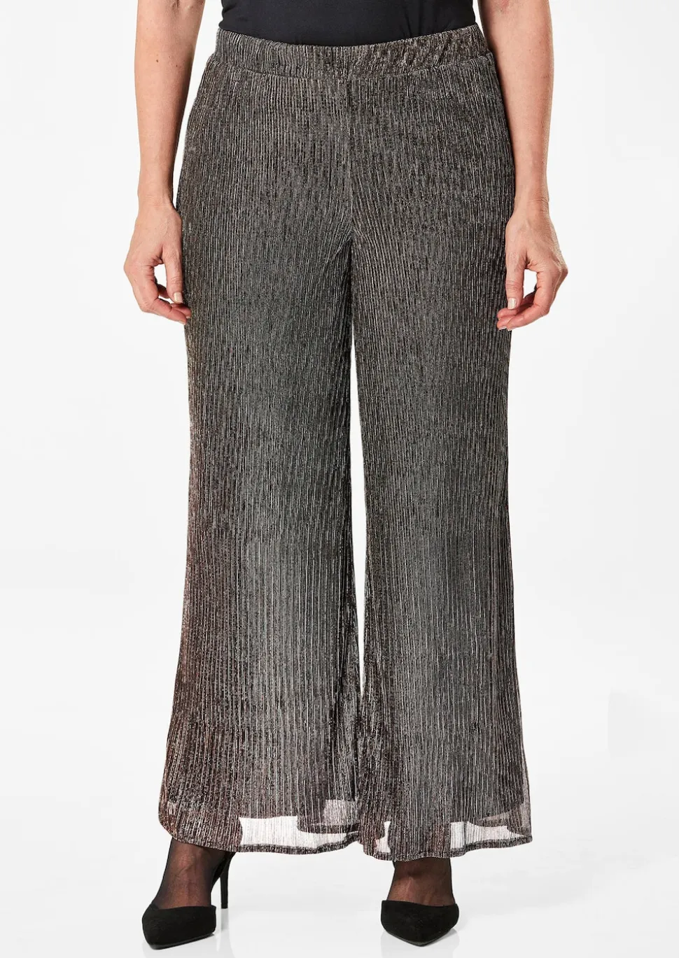 Pantalon palazzo VERA en tissu plissé brillant